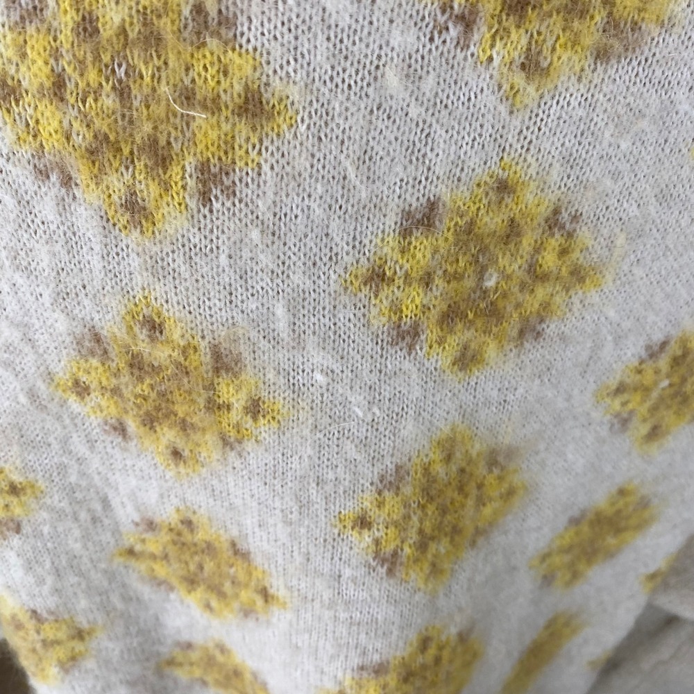 Zara Sz M Yellow Diamond Knit Jewel Button Cardigan Cream Wool Alpaca Blend - Picture 10 of 11